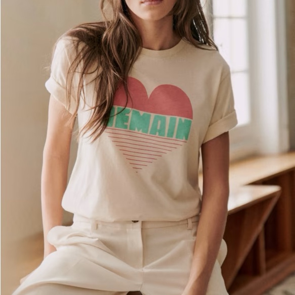 Sezane Demain Beige Heart Graphic Tee